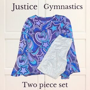 Justice Gymnastics Two-Piece Set Active Purple Sequins Dress Silver Pants